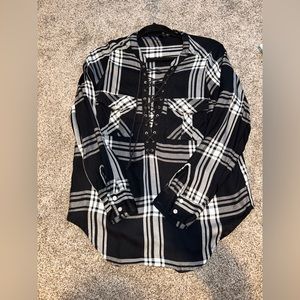 Express black and white plaid long sleeve